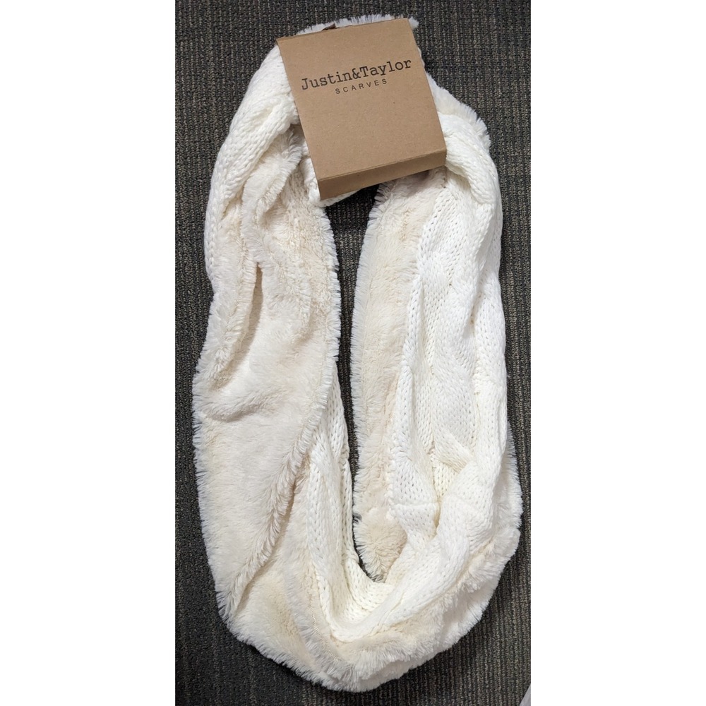 Infinity Scarf Justin & Taylor Soft Cable Knit‎ Ivory Faux Fur Winter Neutral